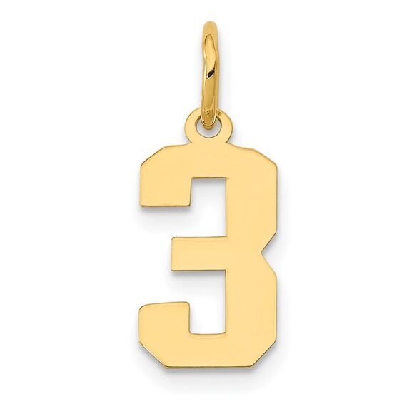 14k Yellow Gold, Athletic Collection, Small Polished Number 3 Pendant - Picture 1 of 5